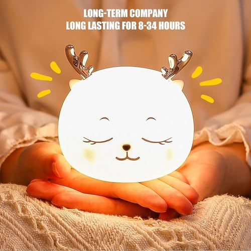 Image of 7-Color Changing Silicon Deer Night Light | Soft Silicone Tap Sensor Lamp | Rechargeable Night Light with USB Cable| Perfect for Toddler, Kids, Boys, Nursery & Home Decor