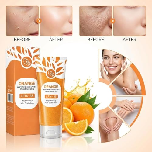 Image of Orange Enzyme Exfoliating Gel for Face & Body | Gentle Dead Skin Remover & Deep Cleansing Exfoliator | Moisturizing Gel Scrub for Smooth & Refreshed Skin | Suitable for All Skin Types | 100ml (PACK OF 2)