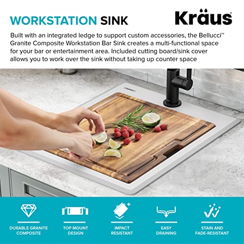 Kraus Bellucci 18-Inch Granite Composite Workstation Drop-In Top Mount Single Bowl Kitchen Bar Sink In White With Accessories, Kgtw12-18Wh #TOP3