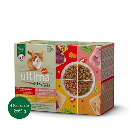 Ultima Nature Comida Húmeda para Gatos con 4 Variedades de Carne: Buey, Pavo, Pollo y Ave 12 Unidades 4080 g