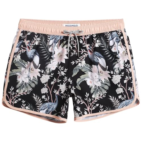 maamgic Mens Swim Trunks Retro Swim Shorts 4 Way Stretch with Mesh Vintage 80s 90s Quick Dry Swimsuits Board Shorts Crane Medium