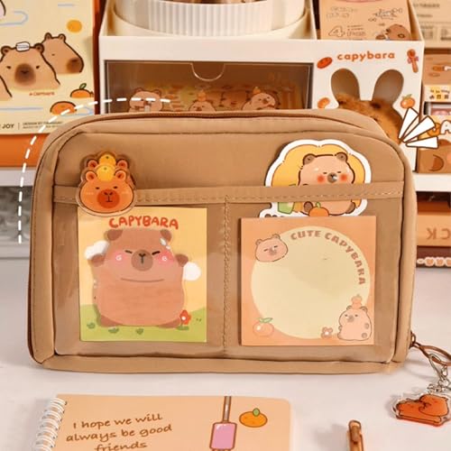 Image of Cute Capybara Pencil Case with 12 Compartments, Capybara Stationery Set, Large Capacity Pen Bag, Gift for Boys Girls