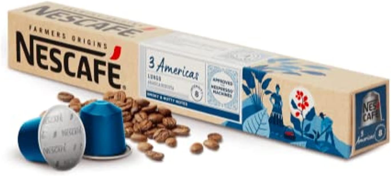 Nescafe Farmers Origins Coffee Capsules | 3 America Lungo | Arabica-Robusta with Smoky & Nutty Notes - 10 Pods Per Pack