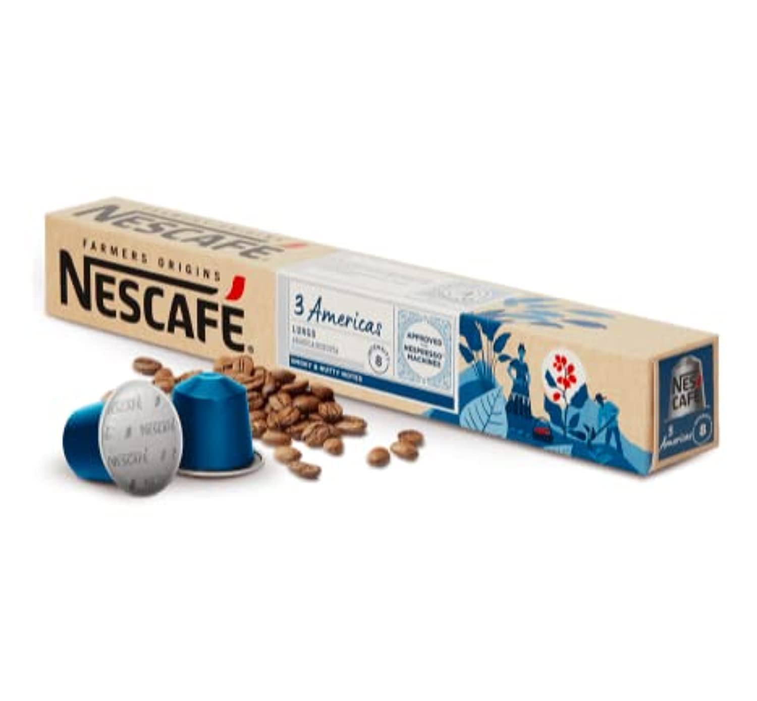 Nescafe Farmers Origins Coffee Capsules | 3 America Lungo | Arabica-Robusta with Smoky & Nutty Notes - 10 Pods Per Pack