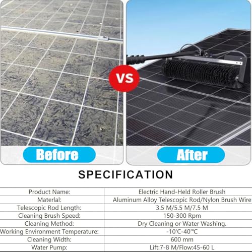 Teleskop-Reinigungsbürste für Solarmodule – Elektrischer PV-Reiniger für Dächer, Büros und Gärten – Lithium-Akku-betrieben, mühelose Reinigungslösung
