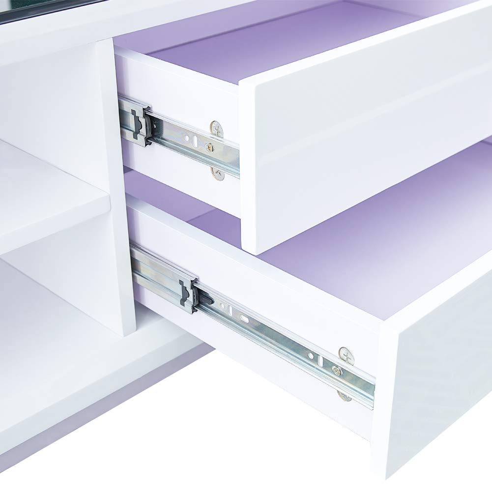 OFCASA 2 Drawers Coffee Table For Living Room High Gloss Coffee Table With Black Glass Top Wood Storage Cabinet Table For Living Room Home Office, Black