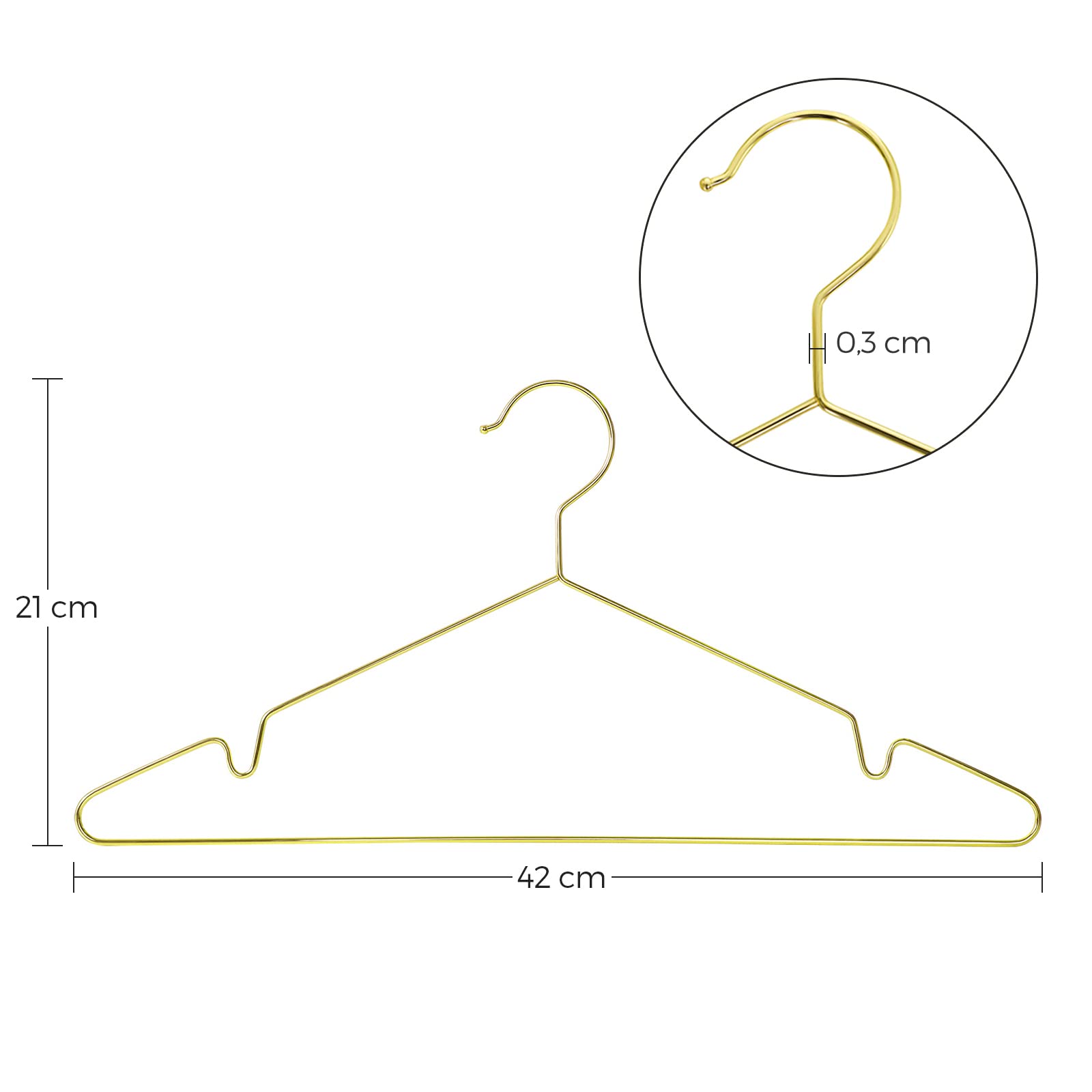 SONGMICS wieszaki na ubrania z metalu, 20 szt., stylowe chromowane, odporne na korozję, nie zajmują dużo miejsca, 42 cm długości, złote, CRI044G01