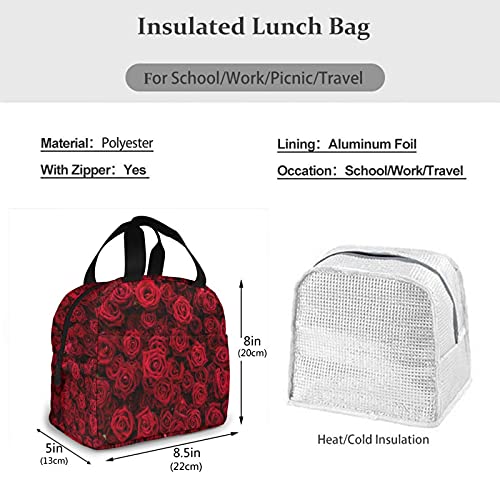 Wanglong Red Rose Flower Lunch Bag For Women Men Portable Foldable Insulated Lunch Box Reusable Waterproof Picnic Cooler Bag Leakproof Soft Bags For Lunch Box Camping, Travel, Fishing #TOP2