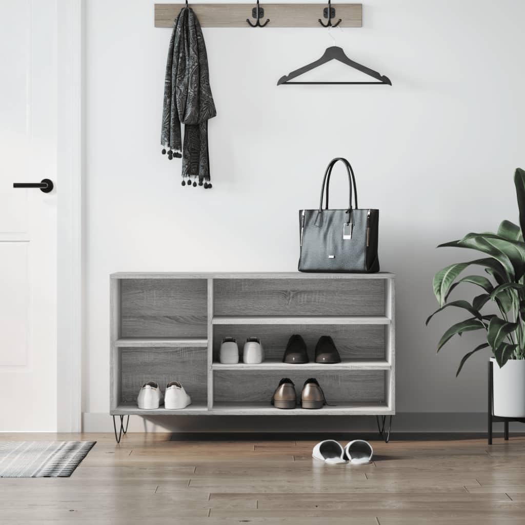 Étagère à chaussures gris Sonoma en bois 5 compartiments et pieds métal | 102x36x60 cm