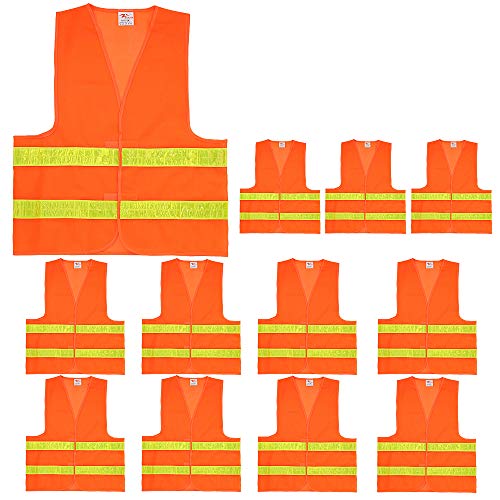Zojo Normal Visibility Safety Vests,12 Pack,Adjustable Size,Thin & Lightweight Mesh Fabric, Wholesale Safety Vest For Outdoor Works, Fits For Men Neon Orange Updated #TOP15