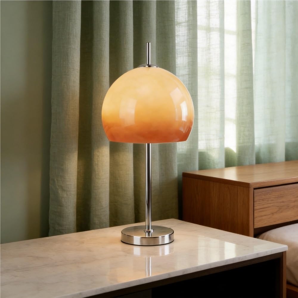 Lampada in vetro Bauhaus, luce notturna ambientale sul comodino | Design Bauhaus, paralume in vetro, metà secolo, controllo della linea, luce ambientale(Yellow)