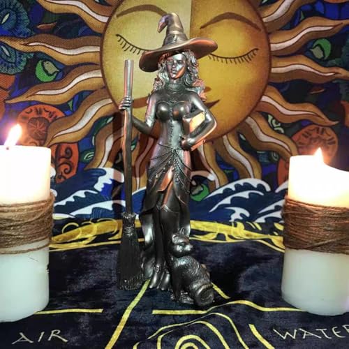 Estatua de Bruja de Latón con Gato 2.48x0.94 Pulgadas miniatura 7