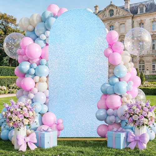 Image of Light Blue Arch Cover 7.2 ft Sequin Arch Backdrop Cover Balloon Arch Cover Party Background for Birthday Party Ceremony Graduation Banquet Decoration
