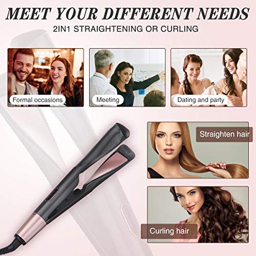 8 Sets LIUMY Professional Salon Hair Straightener and Curler 2 in 1, Tourmaline Ceramic Twisted Flat Iron, with LCD Digital Display, Adjustable Temp and Auto Shut-Off, Suitable for All Hair Quality.
