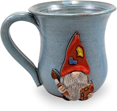 Artist Gnome Mug - American Handmade Sculpted Stoneware Pottery, 16-oz