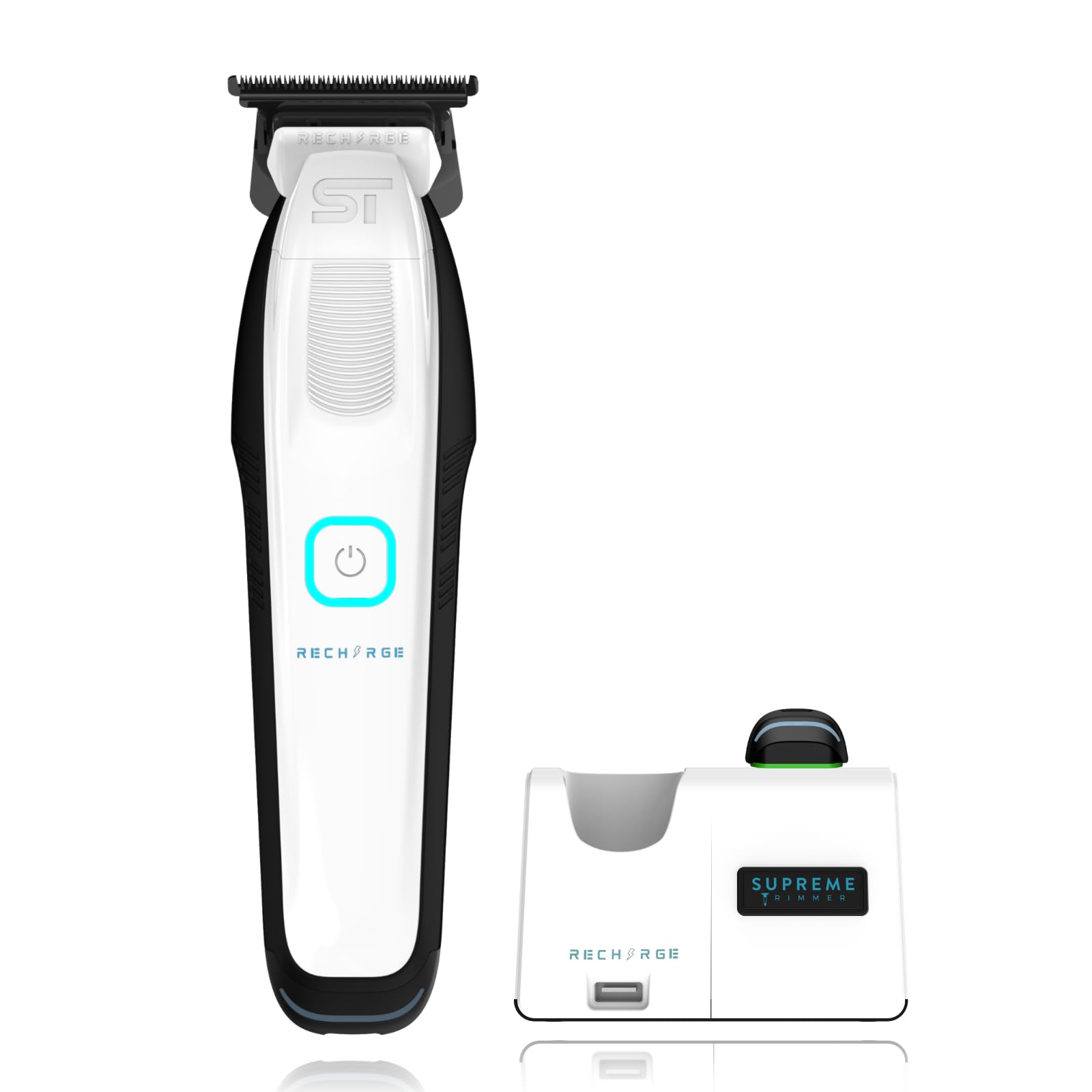 Supreme Trimmer Recharge Professional Trimmer for Barbers with 2 Removable Batteries, Professional Strong Motor, Smart Charge Stand, USB-C Charge & Zero Gap DLC Blades | ST777