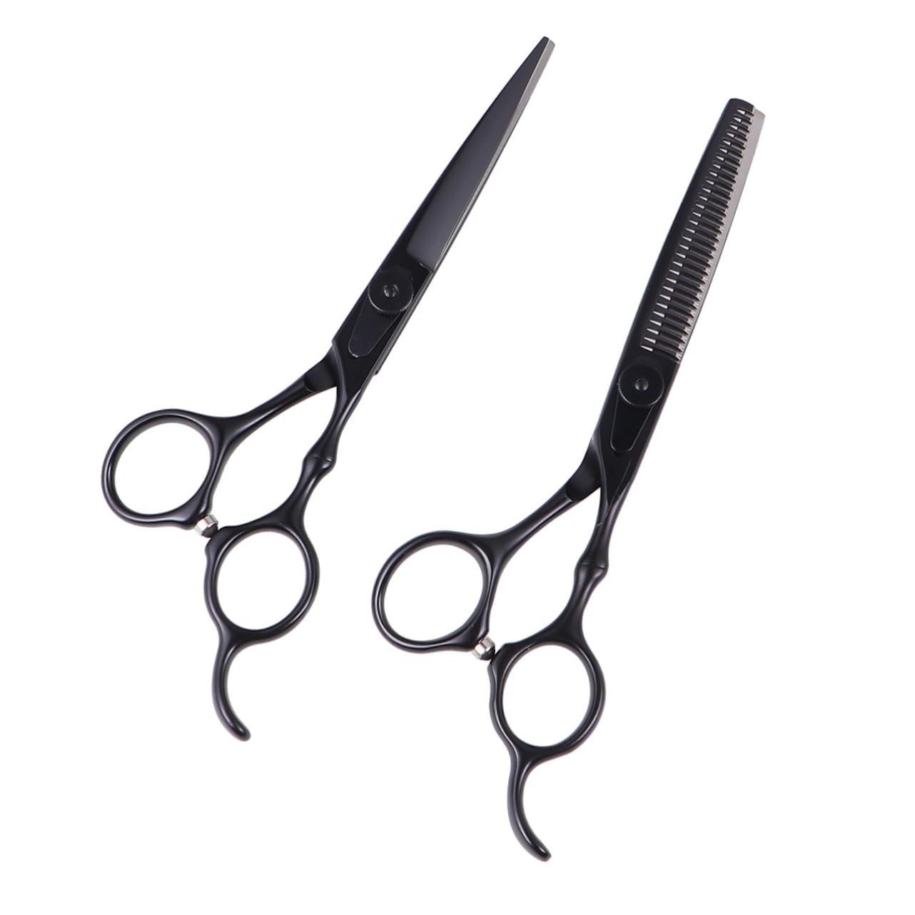 Set di Forbici Professionali per Tagliare i Chioma 2 Pezzi | Acciaio Inossidabile Nero, Impugnatura Facile da Usare, Pettine Incluso per Casa e Salone