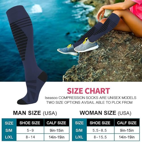 Image of 7 Pack Copper Knee High Compression Socks For Men & Women - Best For Running,Athletic,Medical,Pregnancy and Travel -15-20mmHg