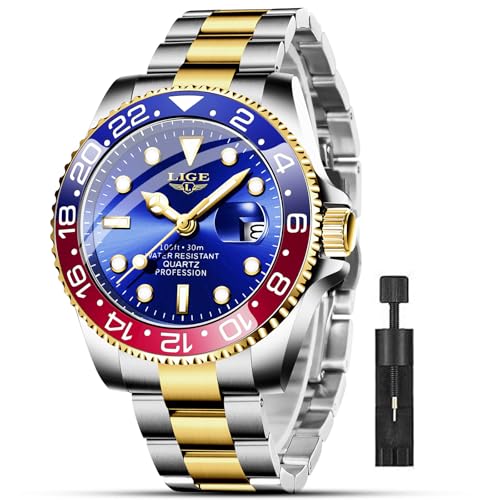 Image of LIGE Fashion Watches for Men Stainless Steel Business Dress Watch Waterproof Analog Quartz Watch with Luminous Date Display Manl Wrist Watch