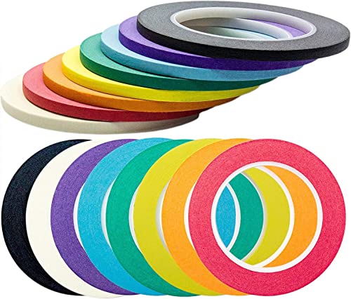 1/4 inch x 60 yard Colored Masking Tape 8 Pack. Easy Tear and Remove, Premium Adhesive Made For Painters, Arts and Crafts, Color Coding, DIY Projects and Decorating. Ideal For Tight Spaces.