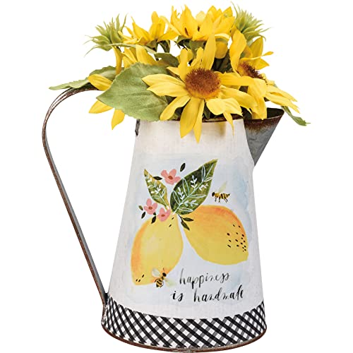 Primitives By Kathy Happiness Is Handmade Lemon Floral Bumblebee Decorative Double Sided Metal Pitcher Vase #TOP22