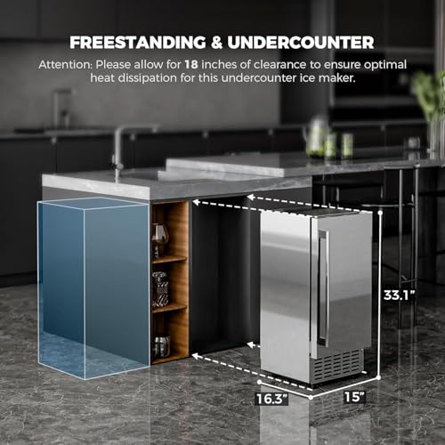 Crzoe JX-30N Under Counter Nugget Ice Maker Machine With Drain Pump, 70Lbs/Day, Built-In Nugget Ice Machine With Pebble Ice, 24H Timer & Self-Cleaning, Double Ice Baskets, Undercounter Ice Machine thumb #3