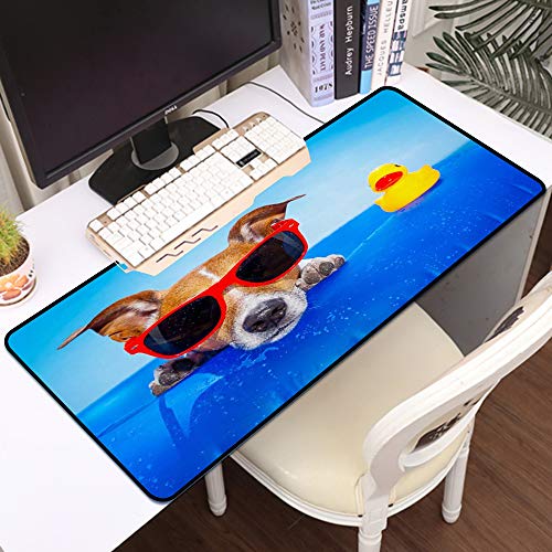 Gaming Mousepad Groß Mauspad,Jack Russell Hund auf einer Matratze im Meerwasser am Strandsommer mit roter Sonnenbrille,Komfort Mousepad - verbessert
