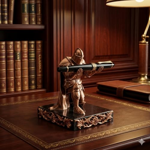 Image of Pen Holder Sculpture Eco PLA Water Resistant Scratch Resistant Desk Organizer 5x4x3 Inches Satin Silk Metallic Finish Armour Decorative Tool Stand (Copper - Pitch Black Marble)