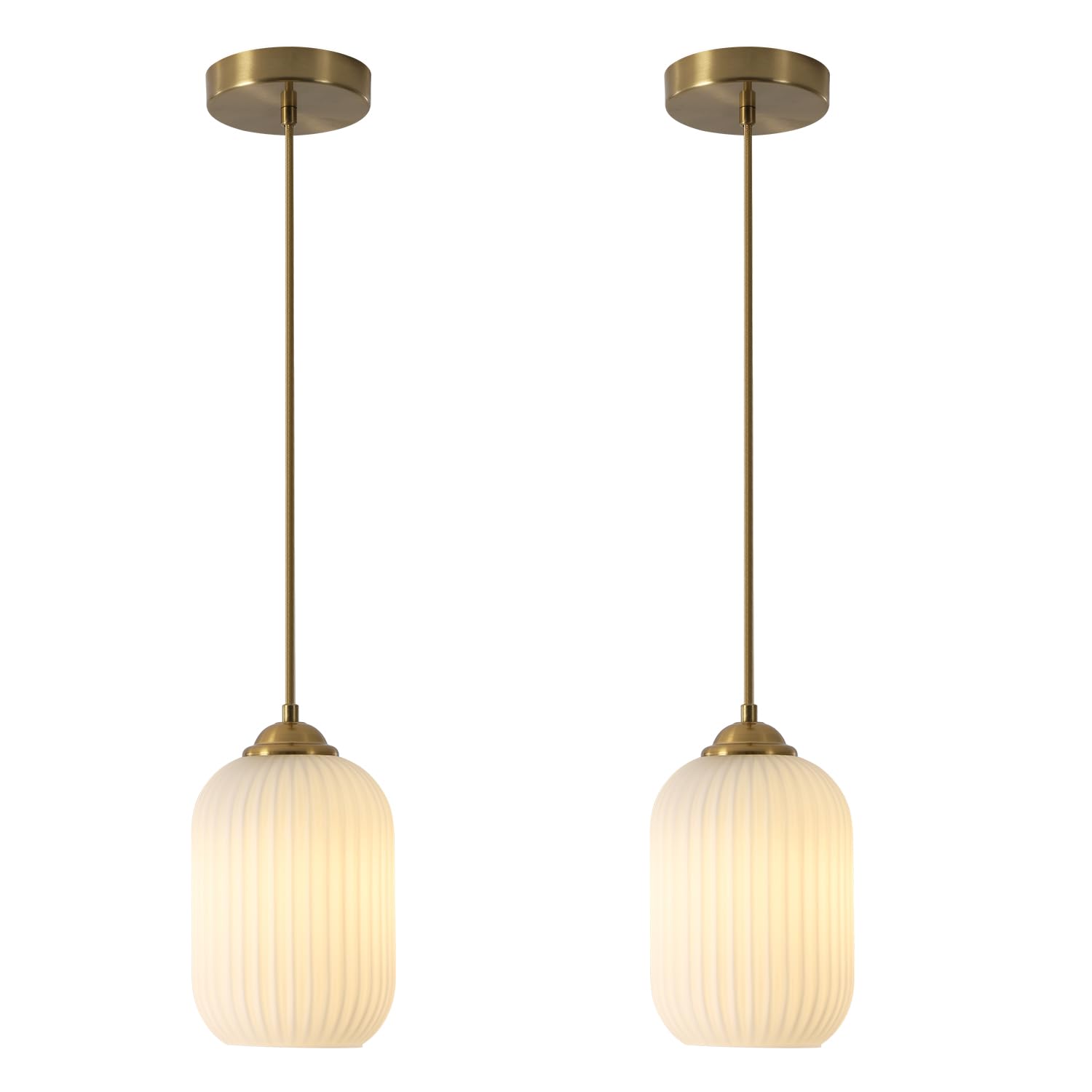 KCO Lighting Mini Milk Glass Pendant Light Small Ribbed Glass Ceiling Light Modern Globe Pendant Lighting White and Gold Ceiling Hanging Lights Mid