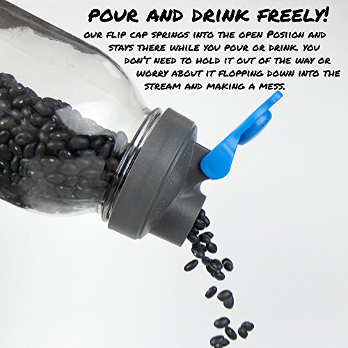 Drink, Pour, Store! Regular Mouth Mason Jar Flip Cap Lid by County Line Kitchen with Airtight, Leak-Proof Seal and Innovative Flip Cap (REGULAR MOUTH, Blue, 3 Pack) - Thumbnail 3