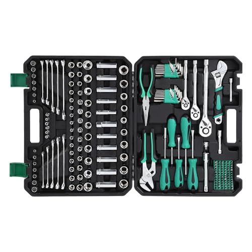 TROPOW 213 Pieces Mechanics Tool Set, General Purpose Mixed Sockets and Wrenches, Hand Tool Set Auto Repair Tool Kit Home Tool Kit with Storage Case