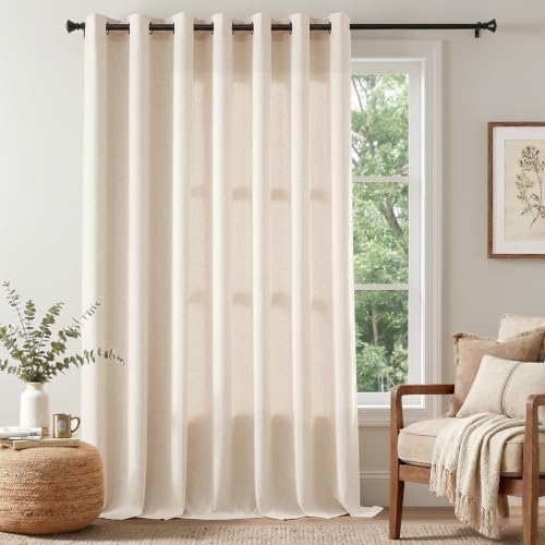 Image of jinchan Linen Curtain 96 Inch Light Filtering Grommet 1 Panel Beige