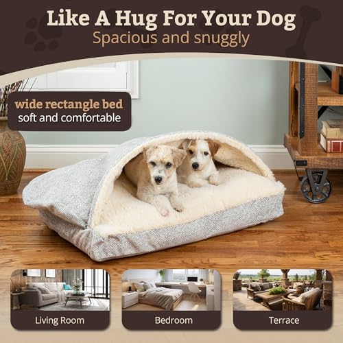 Image of Snoozer Rectangle Cozy Cave Dog Bed, Hooded Dog Bed, Palmer Dove (M)