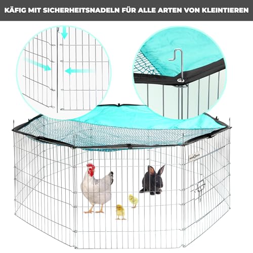 Freigehege für Kleintiere mit Tür Netz, Sonnenschutz, Metallgitter verzinkt, Freilauf Auslauf Freilaufgehege Gitter für Kaninchen Meerschweinchen Hasen Welpen, Ø 151cm, Umfang 464cm, Element 58x58cm