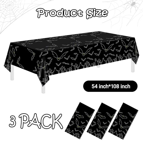 Image of Childom 3 Pack Halloween Tablecloth Rectangle Table,Halloween Decorations | 54 inch x 108 inch Disposable Plastic Tablecloths,Plastic Table Cover for Halloween Party Decorations,Halloween Party Supplies Favors