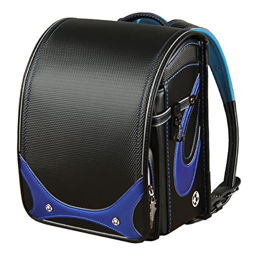 Star-Wind Randoseru Ransel backpack automatic Japanese school bag boys girls leather light weight Rain Cover(Black*Blue)