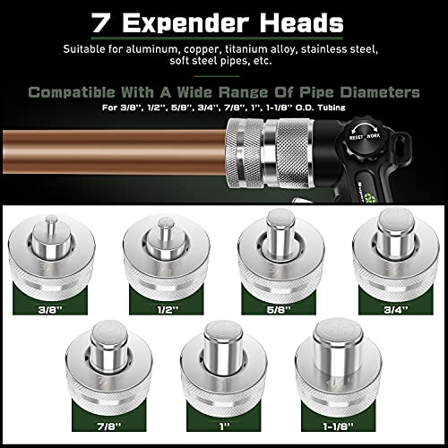 Hydraulic Tube Expander Compact Swaging Tool Kit With Tube Cutter, Deburring Tool And 7 Expander Heads For 3/8 To 1-1/8 Inches Copper Pipes #TOP2