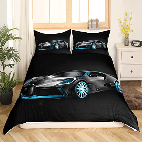 Loussiesd Racing Car Bedding Set for Boys Kids Teens Men Extreme Speed Sports Themed Comforter Cover Competition Bedroom Decor Double Size 3 Pcs (1 Duvet Cover +2 Pillow Shams) - Image 3