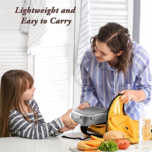 Foto von BIBURY Lunch Box, Bento Box, Brotdose mit 3 Fächern und Besteck, Auslaufsicher Brotzeitbox Kühlschrank Spülmaschinenfest Mikrowellengeeignet, Brotdosen für Schule Arbeit Picknick Reisen(Grau)