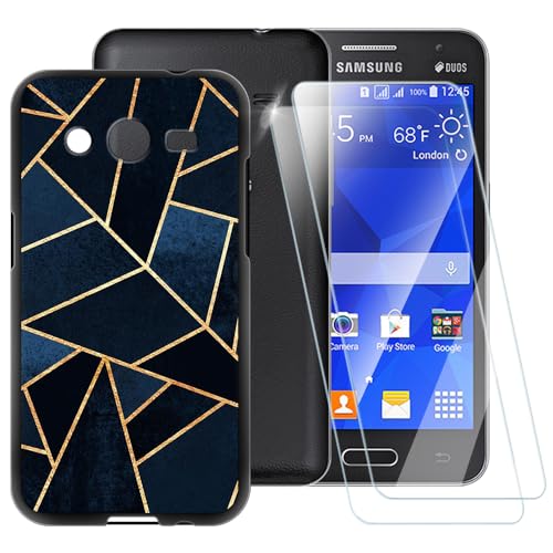 Funda clásica a rayas compatible con Samsung Galaxy Core 2 G355H + [2 unidades] Protector de pantalla de vidrio templado, funda a prueba de golpes para Samsung Galaxy Core 2 Duos (4.5 pulgadas)