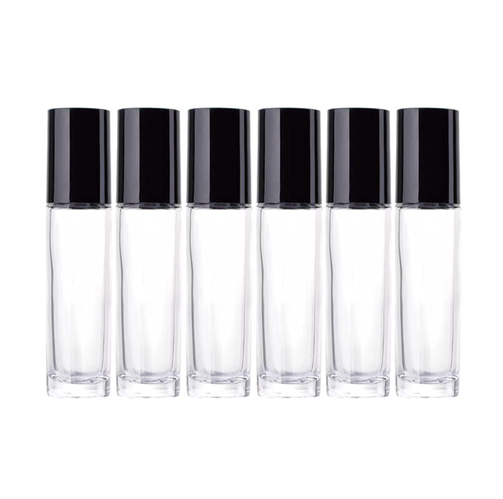 PHARCOS Classic Transparent Glass Roll On Bottles with Black Cap for Essential Oils, Perfumes, Lip Balms, Aromatherapy | Refillable Reusable & Eco- Freindly Leakproof Bottle - 10ml (Pack of 6)