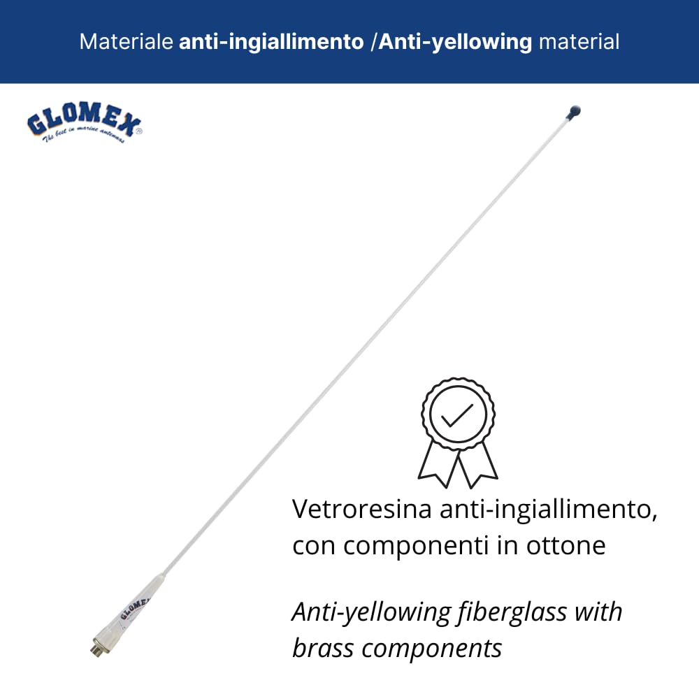 Glomex – Antenna VHF Glomeasy Leisure 0,9m (Bianco), Modello RA106GRPFME – Installazione Rapida Fast Fitting FME, Per barche a vela, motore, gommoni, yacht – Comunicazione Semplice e Affidabile