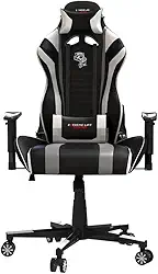 ELG, CH05BKWH, Cadeira Gamer Black Hawk c/Apoio Cervical, Encosto Reclinável, Apoio de Braços, Ajuste de Altura, Inclina 180°, Suporta até 150kg, Preto/Branco