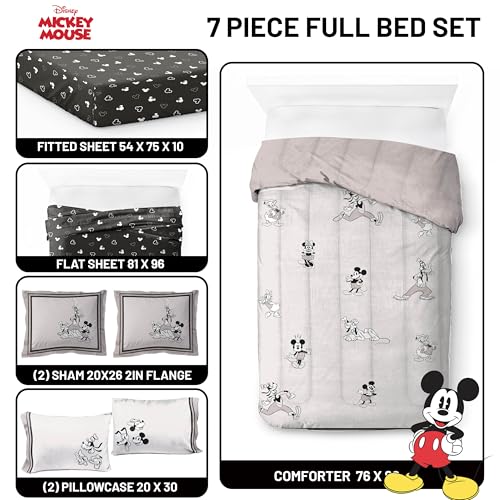 Image of Disney Mickey and Friends Full Size Comforter Set 7 Piece Bedding, Beige | Minnie Mouse Donald Goofy, Comforter Sheets Shams Pillowcases, Official Product, Soft Microfiber, Machine Washable,