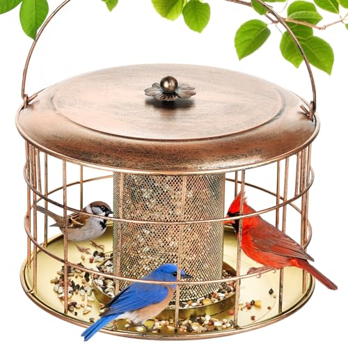 Metal-Caged-Bird-Feeder-Squirrel-Proof-Bird-Feeders-for-Outdoors-Hanging-Wild-Bird-Feeder-for-for-Small-Birds-Squirrel-Chew-Weather-Resistant-Backyard-Gift-Easy-to-Refill-Clean-2Lbs Metal Caged Bird Feeder, Squirrel Proof Bird Feeders for Outdoors Hanging, Wild Bird Feeder for for Small Birds, Squirrel Chew & Weather Resistant, Backyard Gift, Easy to Refill & Clean, 2Lbs - Image 1