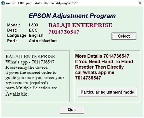 Adjustment Program Resetter Multi Pc l380 l383 l385 l485 (Email Delivery - No Cd)