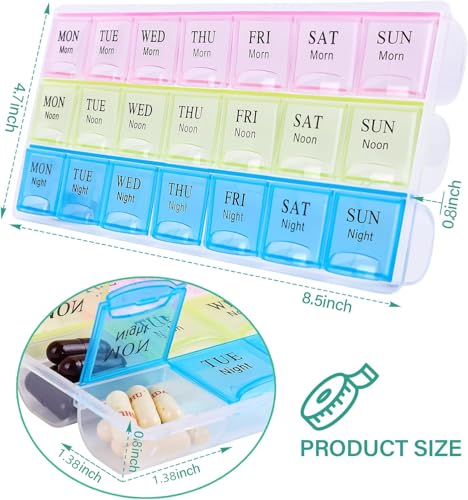 Image of Large Weekly Pill Organizer 3X A Day, Moisture-Proof 7 Day Pill Box | Travel pill cases portable for pills, vitamins, fish oil, and supplements. Medicine organizer for daily use.