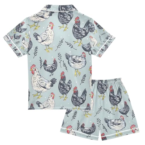 senya Chicken and Grass Satin Summer Pajama Sets Silk Short Sleeve Button Down Sleepwear2