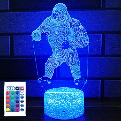 HLLKYYLF Baby Gorilla Gifts Gorilla Light 16 Color Changing Kids Lamp with Touch and Remote Control Gorilla Toys Light as Gift Idea for Home Decor or Birthday Gifts for Baby