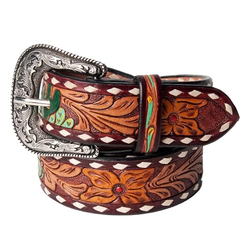 American Darling Beautifully Hand Tooled Tan Genuine Leather Belt Men and Women Western with Removable Buckle